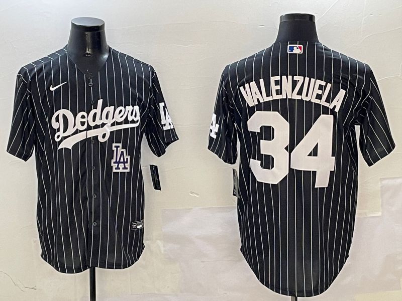 Men Los Angeles Dodgers #34 Valenzuela Black Stripe Jointly Name 2025 Nike MLB Jersey style 12
